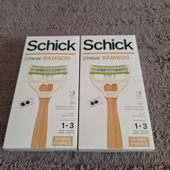 2 Pk Schick Xtreme Bamboo‎ Hybrid 6 Cartridges 2 Handles Men's Recyclable Razors - Picture 1 of 8